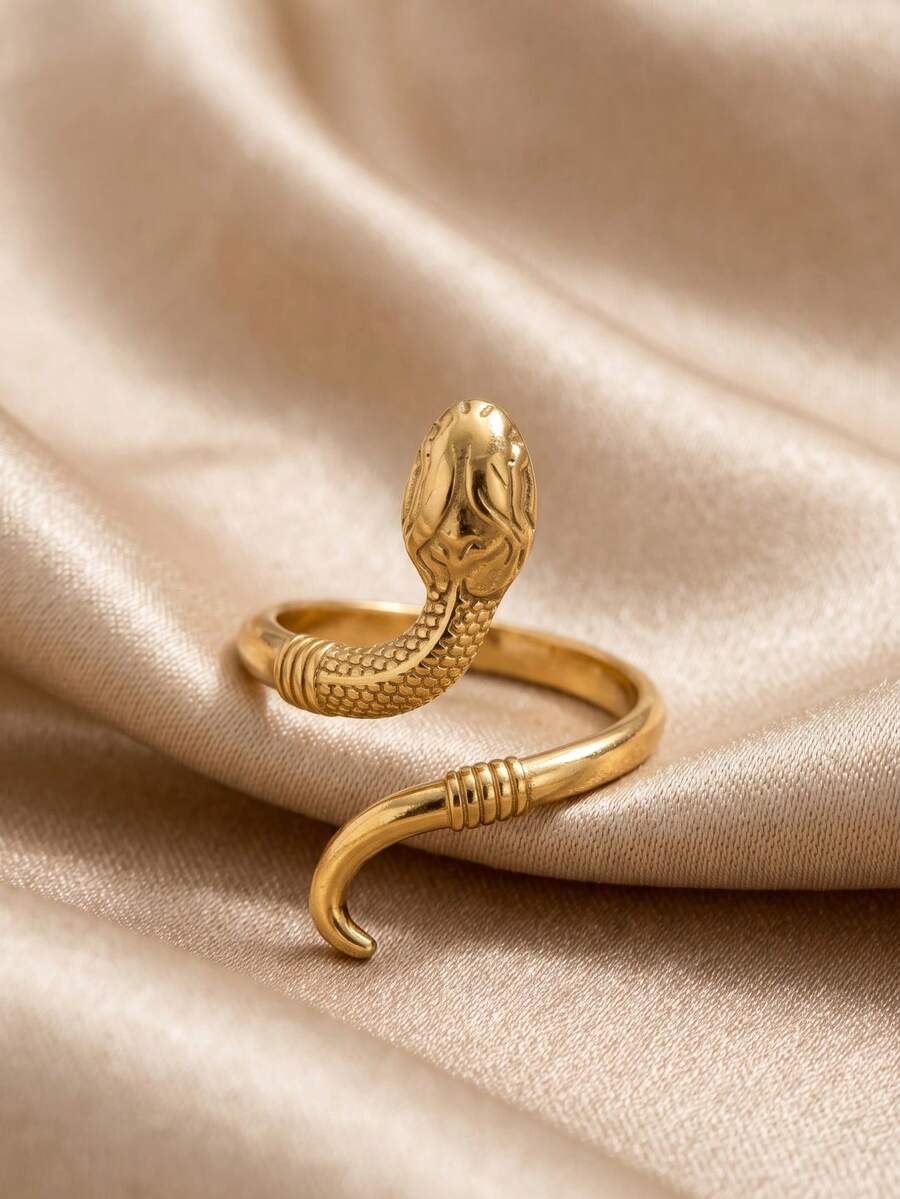 European & American Ins Style Vintage High-End Snake Open Ring, Unique Niche Design Gold Animal Shaped Adjustable Finger Ring, Sweet & Cool Jewelry For Girls - Gold - View 1