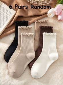 6/1 Pair Random Ruffle Ankle Socks, Soft And Comfortable Ribbed Crew Socks For Women, Fall Winter Daily Wear, Halloween Christmas Holiday Gifts - Multicolor - View 5