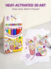 12/6pcs Popcorn Pen Set, 3D Puffy Drawing Markers With Heat-Activated ...