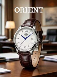 Orient Men's RA-AC0017S10D Automatic Business Watch, Brown Leather Strap, White Dial, Transparent Case Back, Wristwatch - Brown - View 3