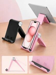 1/2 Foldable Phone Stand, Portable Metal Phone Holder With Stable Triangular Support And Front Tray, Compact Desktop Phone Stand For Hands-Free Video Watching, Live Streaming, Office, Study, Charging And Travel Use - Multiple Styles - View 1