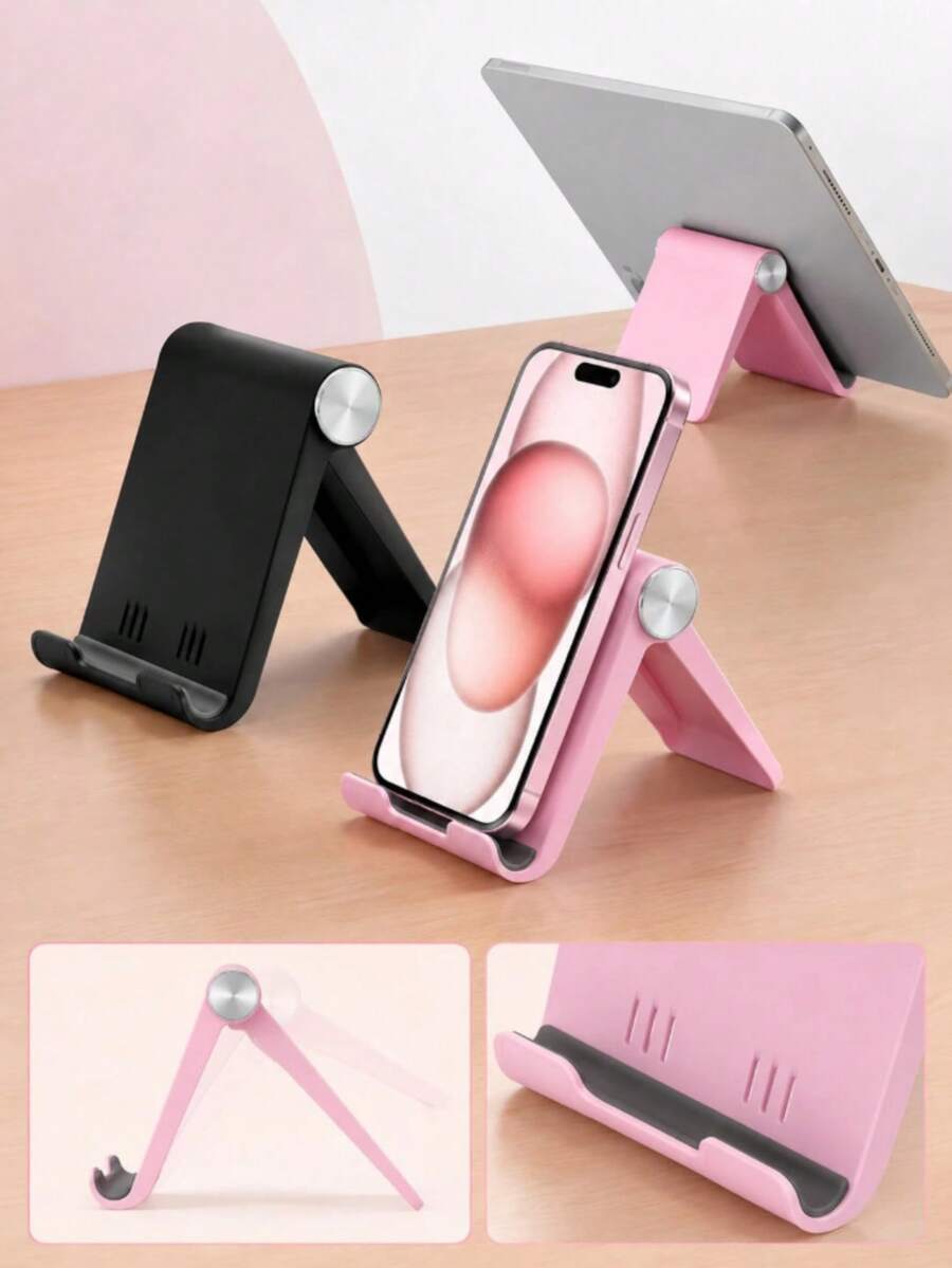 1/2 Foldable Phone Stand, Portable Metal Phone Holder With Stable Triangular Support And Front Tray, Compact Desktop Phone Stand For Hands-Free Video Watching, Live Streaming, Office, Study, Charging And Travel Use - Multiple Styles - View 1