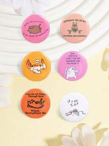 Humorous Quote Animal Brooch Set, Cute Cat Raccoon Round Tin Button Pins, Funny Meme Badge, Decorative Lapel Pin For Bags, Hats And Clothing - Multicolor - View 5