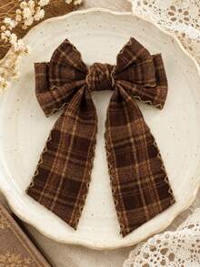 4Pcs Plaid Bow Long Streamer Hair Bows For Girls Wavy Scalloped Edge Decor Alligator Clips Daily Casual Fall Winter Hair Clips Kids Hair Accessories - Multicolor - View 13