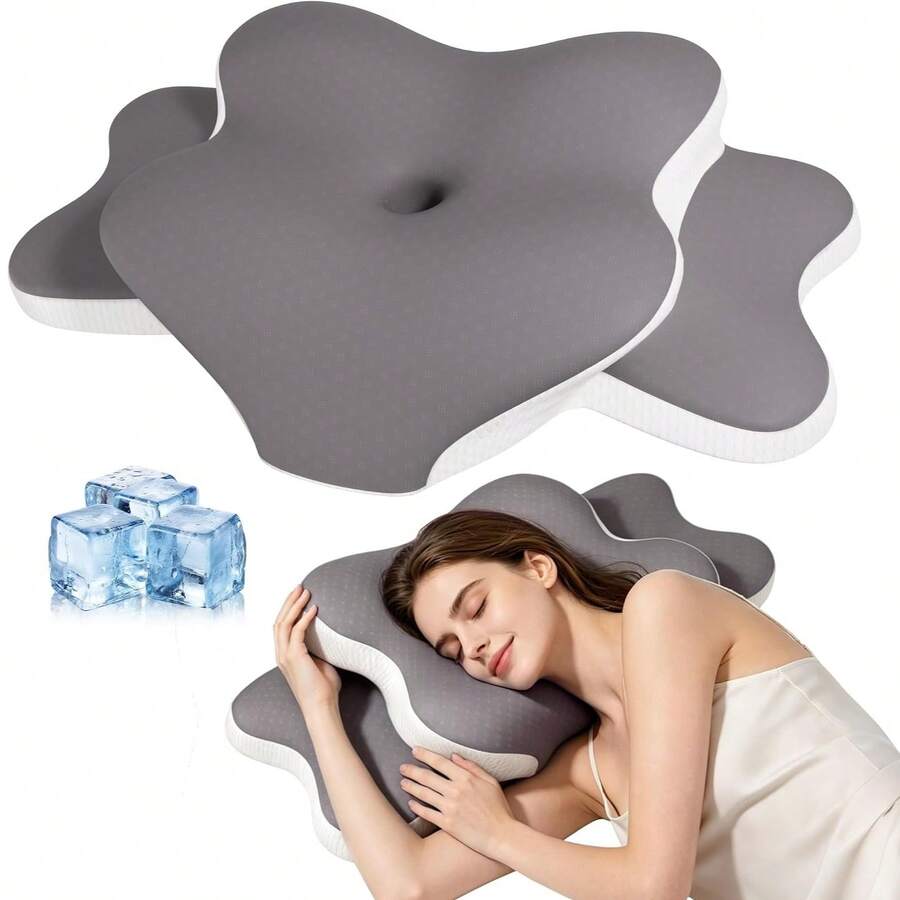Ergonomic Cervical Support Pillow, Butterfly Pillow, Neck Support Pillow, Dual Height Memory Foam, Suitable For Side Sleepers, Contoured Memory Foam Pillow, Suitable For Side, Back, And Stomach Sleepers, With Removable Pillowcase, Grey - Grey - View 1