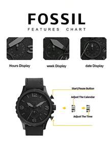 Fossil Men's Large Black Leather Strap Chronograph Watch, Bold Number Dial, Rotating Bezel, Analog Quartz Wristwatch, Durable Outdoor Daily Wear - one-size - View 8
