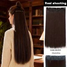 24 Inch 5-Clip Straight Hair Extensions - Heat Resistant Synthetic Weft For Women, Christmas Party & Festival Hairstyle, Daily Use Multicolor Hairpiece (55cm, Easy Clip-In) - Multicolor - View 13