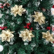 15pcs Christmas Poinsettia Decoration Set, 5 Red & Gold Glitter Artificial Flowers With 5 Clips And 5 Stems, 5.5 Inch Reusable Plastic Floral Decor, Suitable For Christmas Tree, Wreath, Garland, Wedding, Holiday Party And Home Decor - Color: Random - View 11
