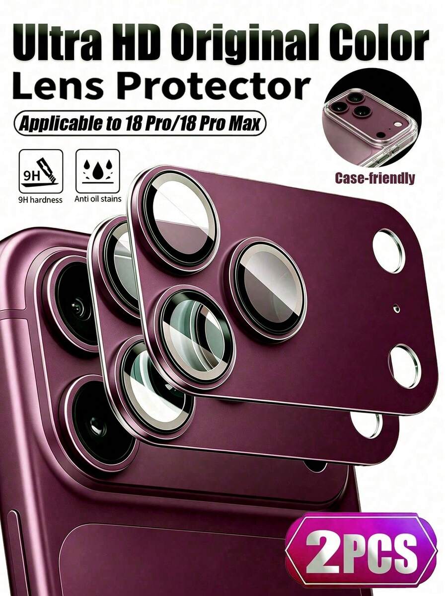 MSRI 2pcs Burgundy (Original Color) Camera Lens Protector Film, High Definition Quality, Anti-Drop & Anti-Scratch, Compatible With Apple 18 Pro/18 Pro Max Phone Accessories