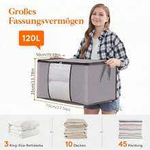120L Collapsible Clothes Storage Boxes With Lids – Large Wardrobe And Duvet Storage Bags For Moving Or Underbed Use – Reinforced Handles And Zip Closure – 6 Pack In Grey - 120L (Grey) - View 6