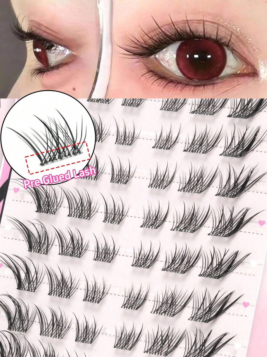 60 Clusters C-Curl Fox-Style Seductive False Eyelashes, 3D Layered Design To Define Eye Contour, Glue-Free Self-Adhesive, Soft Texture For Charming Atmospheric Eye Makeup, Quick Application For Beginners - C - View 1