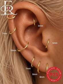 EleRunis 1 Pair 925 Sterling Silver Classic Huggie Earrings 6mm-10mm Hypoallergenic Mini Cartilage Hoop Earrings Pierced Jewelry For Women Daily Wear - Silver - View 13