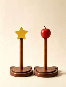 Wooden Countertop Paper Towel Holder With Star And Apple Decorative Top, Bear Ear Base Natural Wood Vertical Roll Holder, Cute Decorative Kitchen Paper Towel Dispenser, Suitable For Restaurant Countertop Decor, Christmas Essential - Multicolor - View 6
