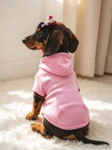 1pc 2026 New Dachshund Pet Solid Color Hoodie, Thickened Warm Pet Clothing, Popular Dopamine Color Scheme Basic Hooded Sweatshirt, Suitable For Cats And Dogs - Pink - View 3