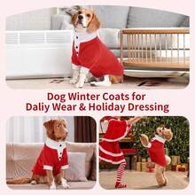 1pc Dog Fleece Jacket, Suit Collar Design Dog Vest, Mid-Sleeve Colorblock Dog Knit Sweater, Comfortable Warm Dog Clothes, Autumn/Winter Dog Apparel, Dog Holiday Party Outfit, Suitable For Large, Medium And Small Dogs - Red - View 8