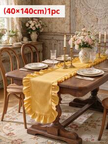 1PC Pastoral Vintage Warm Yellow Ruffle Edge Table Runner, Suitable For Dining Table, Entryway, Vanity, Fireplace, Display Stand, Picnic, Cafe, Wedding, Festival, Party And Multi-Scene Decoration - Yellow - View 11