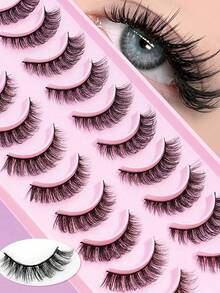 Ayrmilla 10 Pairs Natural Looking False Eyelashes, Lengthening, Fluffy, Soft, Delicate, Lively, Cute, Very Realistic, Suitable For Daily Use, Light Makeup, Dates, Sweet, Makeup Eyelashes - Black - View 1