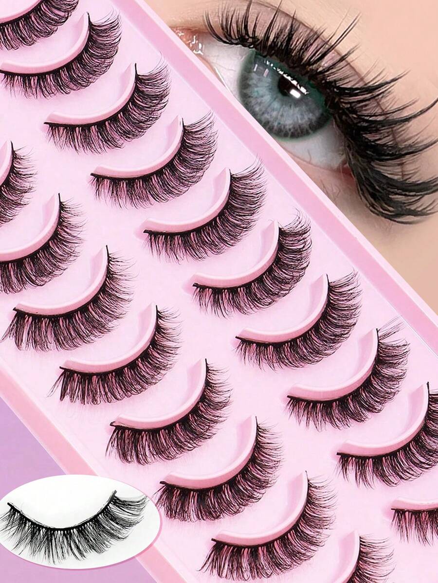 Ayrmilla 10 Pairs Natural Looking False Eyelashes, Lengthening, Fluffy, Soft, Delicate, Lively, Cute, Very Realistic, Suitable For Daily Use, Light Makeup, Dates, Sweet, Makeup Eyelashes - Black - View 1