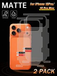 Yezodawee 2pcs Full Coverage Hydrogel Matte Back Film, Compatible With DUO/18 Pro/18 Pro Max/17/17 Pro Max/17 Pro/Air/16/15/Plus/14/Pro Max/13/12 Pro Max, Transparent Screen Protector, Compatible With 17 Pro Max Sticker - 2pcs - View 1