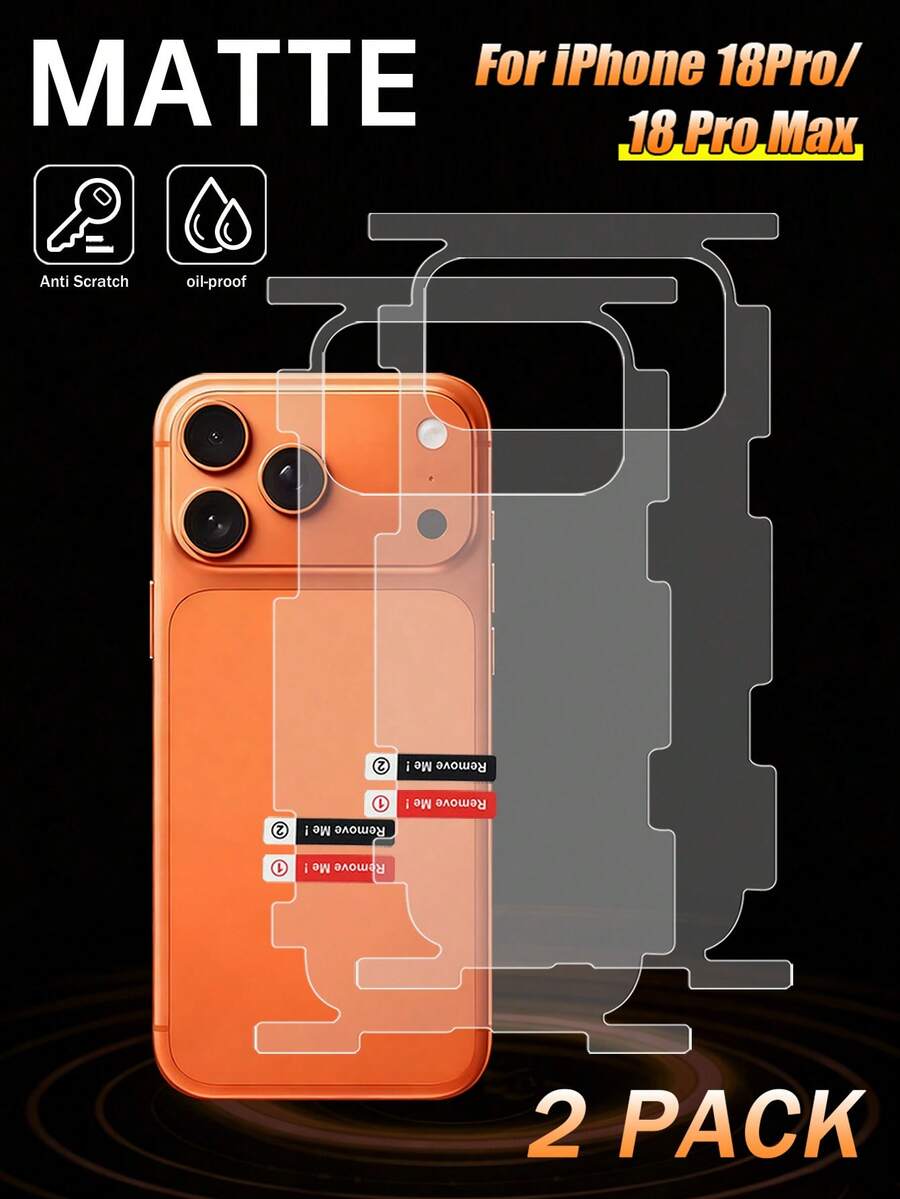 Yezodawee 2pcs Full Coverage Hydrogel Matte Back Film, Compatible With DUO/18 Pro/18 Pro Max/17/17 Pro Max/17 Pro/Air/16/15/Plus/14/Pro Max/13/12 Pro Max, Transparent Screen Protector, Compatible With 17 Pro Max Sticker - 2pcs - View 1