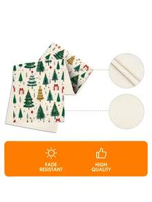 1Pc Cute Cartoon Christmas Tree Table Runner, Xmas Gift Box Star Pattern, Farmhouse Holiday Dining Table Decor For Kitchen Indoor Family Party - White - View 7