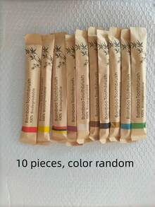 10pcs Bamboo Toothbrushes In Paper Bags, Adult Bamboo Toothbrush With Nylon Soft Bristles, Bamboo Fiber Toothbrush - Multicolor - View 9