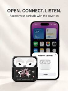 Miniso Snoopy 高階新款藍牙耳機保護殼，附 1 個同色掛鉤，相容 AirPods 1/2/3/4/5/Pro/Pro2/Pro3，TPU 極簡軟殼耳機套，中性款 - 黑色 - 查看 6