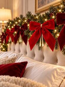 10pcs Christmas Bows Christmas Tree Hanging Ornaments Holiday Decoration Velvet Bows - Multicolor - View 5
