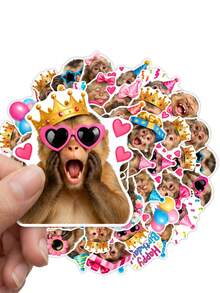 50pcs Aesthetic Funny Monkey Expression Stickers, Realistic Primate Portrait, Holiday Party Decoration And Love Doodle Decorative Pattern Stickers, Waterproof Vinyl Stickers, Suitable For Journals, Scrapbooks, Notebooks And DIY Art Projects - Multicolor - View 3