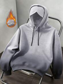 Autumn/Winter New! Men's Fashion Fleece Lined Thick Eye Mask Hooded Sweatshirt, Gradient Color Design, Suitable For Home Casual Wear - Grey - View 8