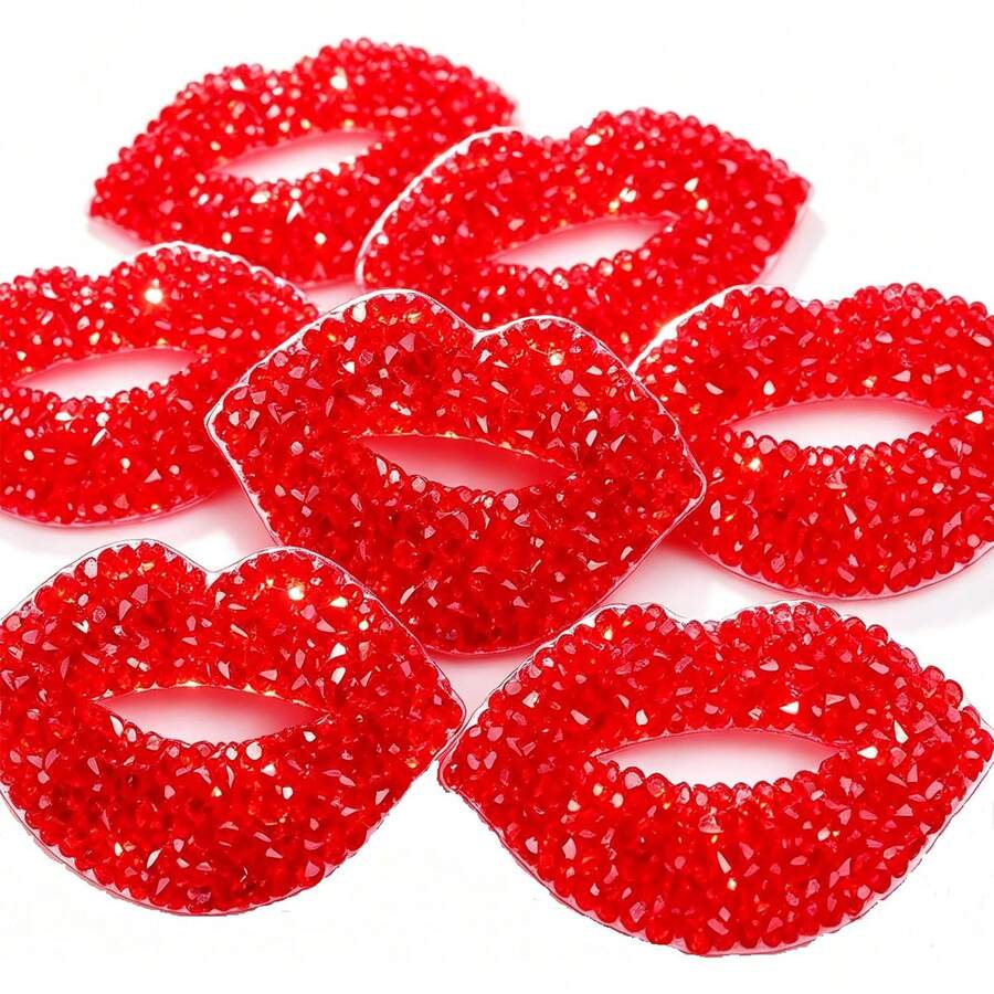 WENSIDUO 4pcs Rhinestone Red Lips Stickers, Self-Adhesive Shiny Lip-Shaped Decals, Glitter Crystal Lip Stickers, Removable DIY Decorative Stickers For Car, Mirror, Refrigerator, Laptop, Phone Case, Clothing, Party Crafts - Red Lip Sticker - View 1