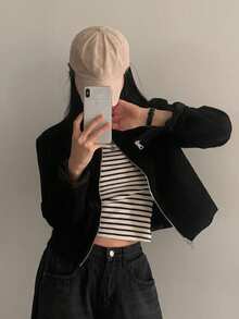 Vintage Suede Design Casual Stand Collar Jacket - Black - View 2