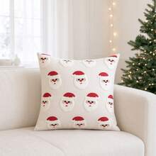 FAUNUS 1pc Santa Claus Embroidery Throw Pillow Cover, Christmas Decorative Cushion Case, Soft Textured Square Pillowcase For Sofa Living Room Home Xmas Decor, No Pillow Insert - Multicolor - View 7