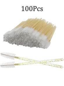 300/100/150/50/1pc Crystal Eyelash Brush Eyebrow Brush, Mascara Wand Eyelash Brush | Eyelash Extension Brush Head, Essential Eye Makeup Tool, Gold - Gold - View 10