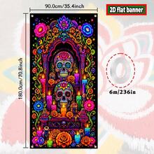 (Happy Halloween) 2D Plane 1 Banner Colorful Candy Skull Flower Printing Hanging Send A Banner Classic Halloween Theme Decoration, Suitable For Indoor And Outdoor Holiday Celebrations To Create A Festive Atmosphere, 5 Styles. - 1 - View 12