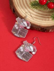 1 Pair Christmas New Year Design Wine Glass & Santa Hat Acrylic Pendant Earrings For Women - Multicolor - View 4