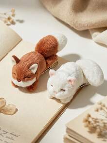 2/1pc Women's Multi-Color Playful Soft Plush Fox Hair Clips, Fashionable Versatile High-End Fox Design Vintage Style Hair Accessories, Suitable For Daily Wear - Multicolor - View 1