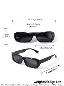 RENNES 1pc Men Black Slim Rectangular Fashionglasses, Thick Glossy Frame, Lightweight, Stylish Eyewear For Daily & Driving Use - Multicolor - View 5