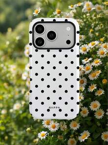 GIIPPA 1件白色背景黑色波點圖案設計手機殼，適用於Phone 18 Pro Max，相容Phone 17 Pro Max、16 Pro Max、15 Pro Max，韓系高端時尚趣味手機殼，適合11/12/13/14/15/75 Pro Max Plus，男女皆宜的優雅設計，送給女友的完美禮物 - 白色 - 查看 9