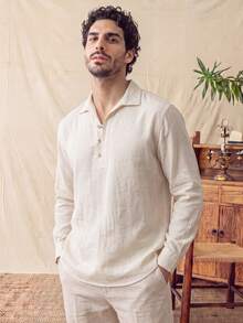 glestore Men's Solid Color Casual Everyday Shirt - Apricot - View 1