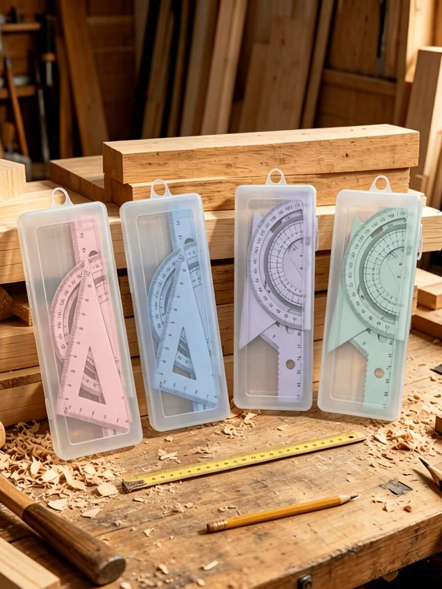 Multifunctional Geometric Ruler Set, Protractor Triangle Ruler Straightedge, Manual Measuring And Drawing Tools With Storage Box, 4 Colors Available - Multicolor - View 1