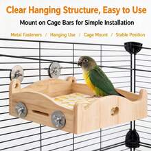 Solid Wood Hanging Parrot Bed With Removable Soft Cushion, Bolt-Fixed Resting Platform For Bird Cage, Natural Wood Bear Design, Resting Nest And Perch For Small To Medium Parrots - Yellow - View 9
