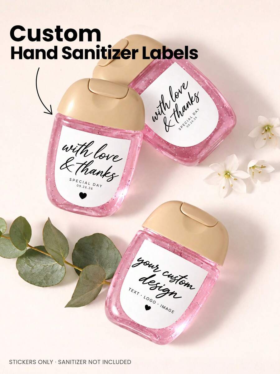 1/24/48/96pcs Customizable Hand Soap Bottle Text Stickers, Personalized Text, Suitable For Dispenser Bottle Decoration, Bathroom Storage Labeling, Wedding Favors, Homestay Container Decor, Perfect For Home Decor Enthusiasts, Shop Owners, Friends, Family, Housewarming, Wedding Thank You, Holiday Party - Multicolor - View 1