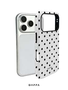 GIIPPA 1件白色背景黑色波點圖案設計手機殼，適用於Phone 18 Pro Max，相容Phone 17 Pro Max、16 Pro Max、15 Pro Max，韓系高端時尚趣味手機殼，適合11/12/13/14/15/75 Pro Max Plus，男女皆宜的優雅設計，送給女友的完美禮物 - 白色 - 查看 3
