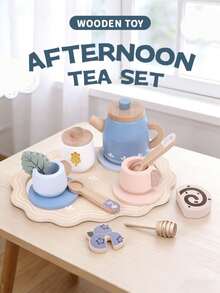 Children's Wooden Simulation Afternoon Tea Dessert Teapot Tableware Kitchen Tea Set Combination Educational Role Play Toy - Red - View 1
