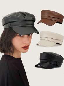 Solid Color Fabric Retro British Style Newsboy Cap, Women High-End Suede Octagonal Hat, Flattering, Fashionable Artist Cap, Versatile For Autumn/Winter - Multicolor - View 10