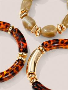 Valisandre Bộ 3 vòng tay hạt acrylic họa tiết da báo nhiều lớp phong cách Vintage Boho, hàng cao cấp sang trọng cho nữ - Họa tiết da báo - Xem 3
