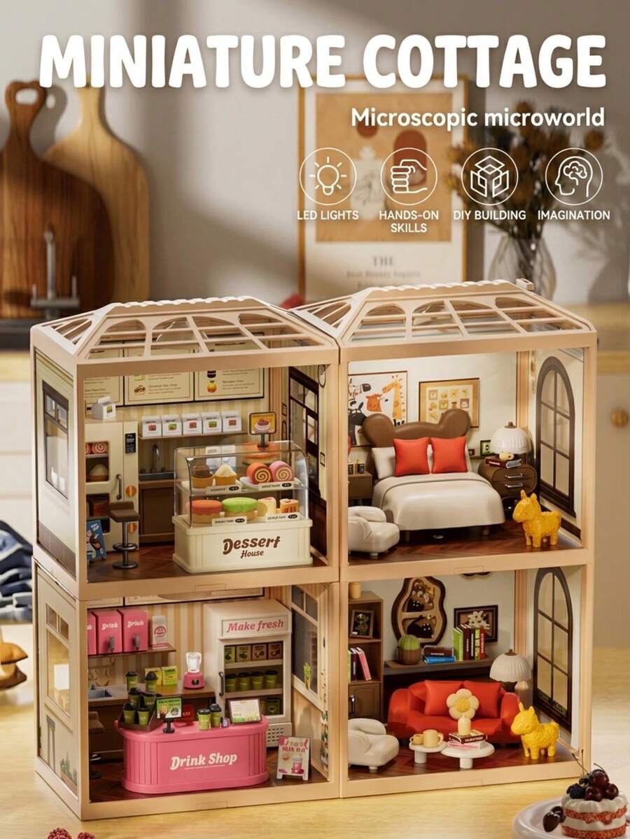 DIY Miniature Dollhouse Kit, Modern Stackable Doll House Tiny Bakery & Room Assembly Model, Fine Motor Skills, Stress Relief, Early Learning Educational Stem Toy, Desktop Decor Gift For Girls & Adult DIY Lovers, Perfect Birthday/Christmas Gift