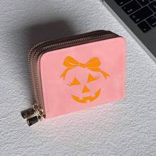Pumpkin Face Print Card Holder Lightweight Fashionable Wallet Suitable For Daily Use For Women Double Zipper Mini Wallet Purse Wallet Card Wallet - Multicolor - View 8