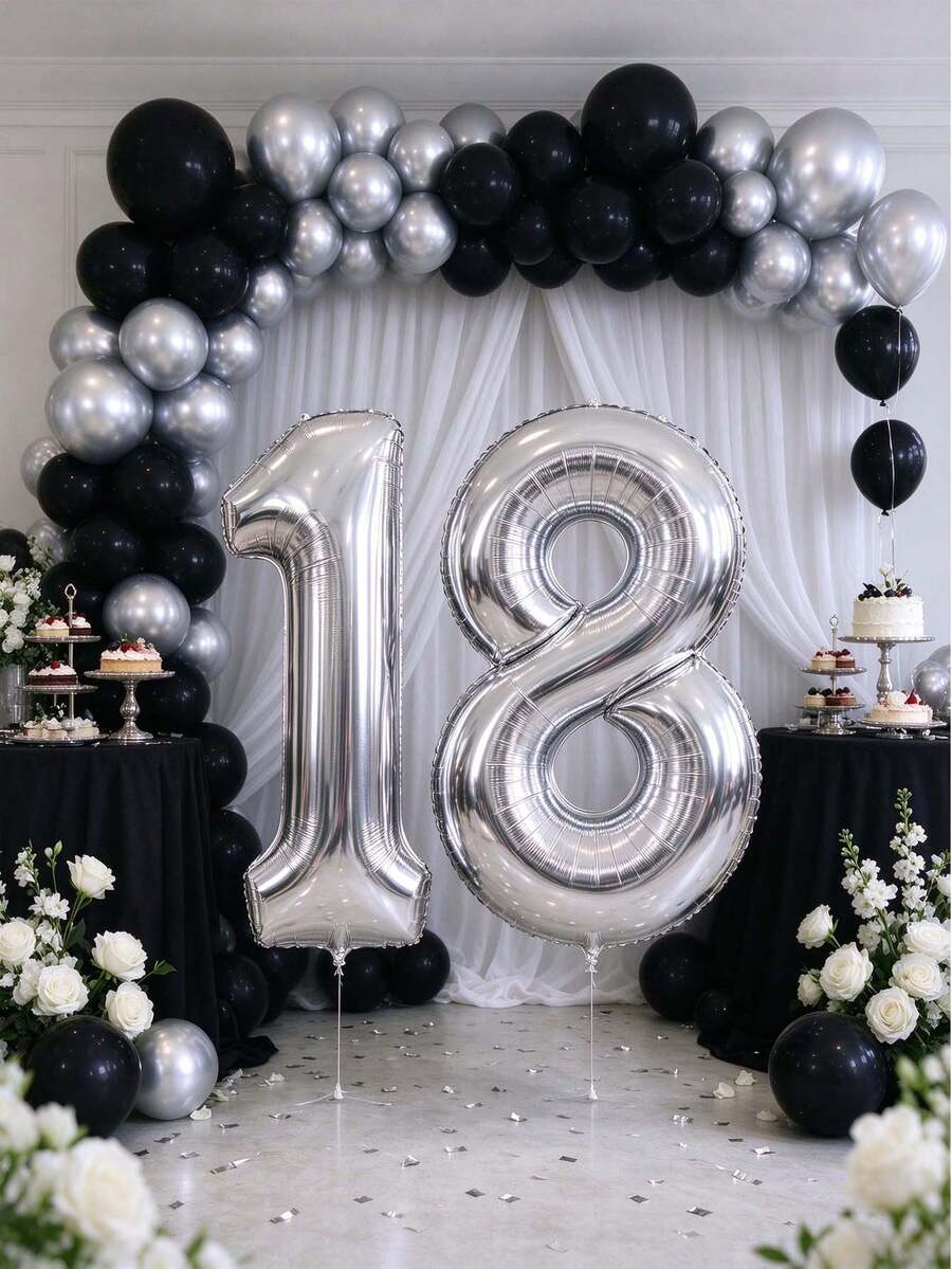 2pcs 40 Inch Large Silver Number Foil Balloons, Big Number 0-9 Balloons, For Birthday Party Anniversary Wedding Decoration - Multi-color - View 1